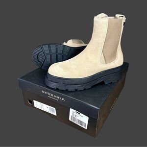 Scotch & Soda Aubri Beige Black Women’s Suede Platform Boots Sz 7.5-8